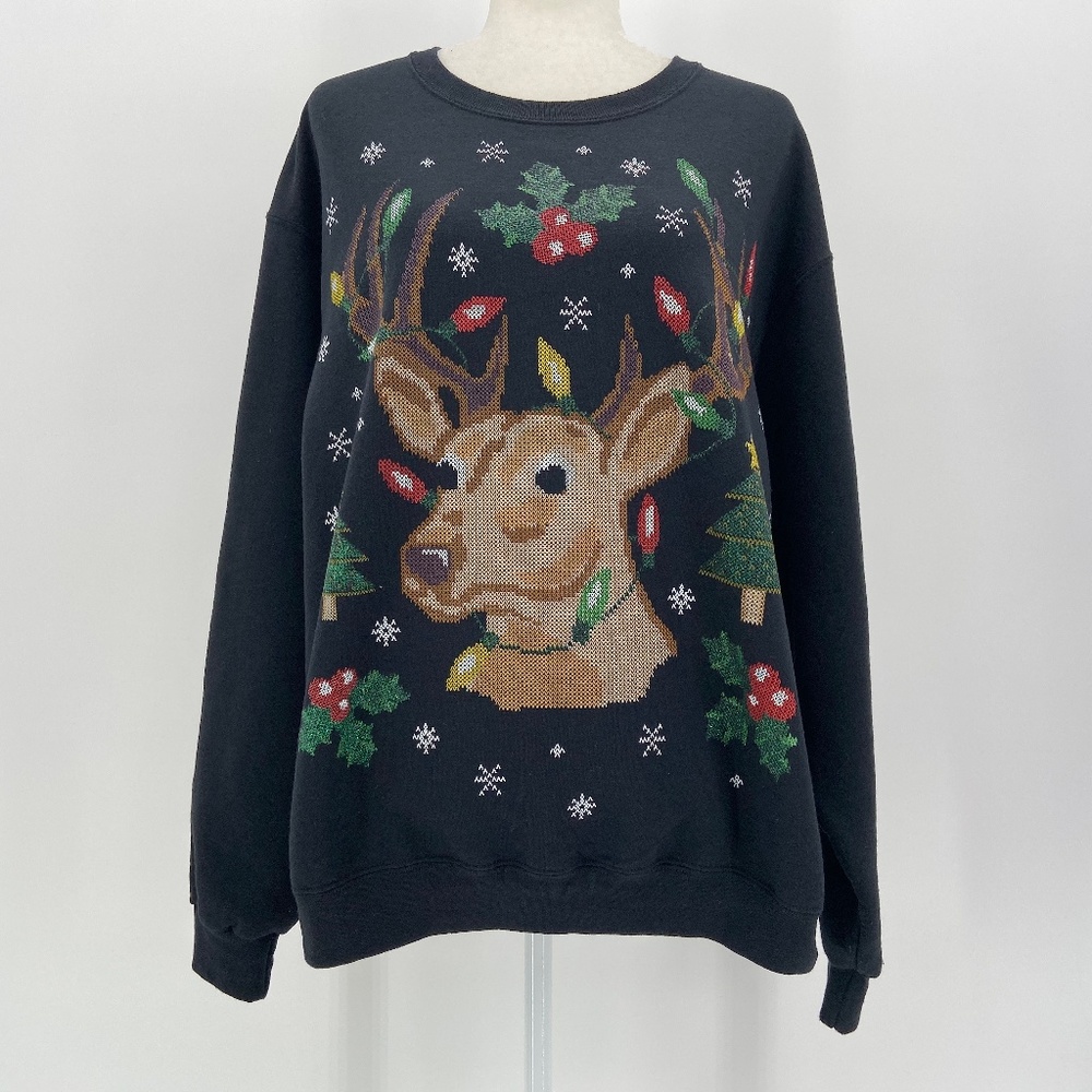 Jerzees Christmas Reindeer Black Sweatshirt